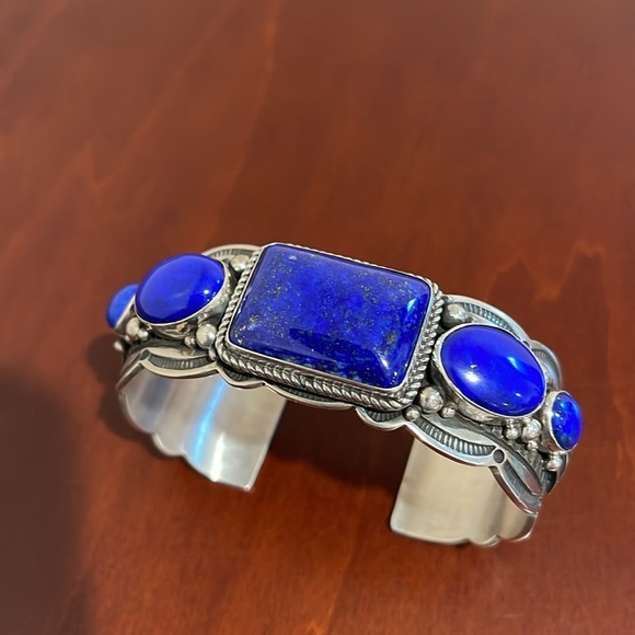 *Price Firm* Sterling Silver Lapis Lazuli Cuff by Navajo Happy Piasso - Picture 2 of 13